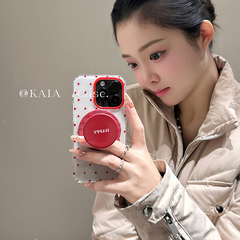 kaia 日韩ins酒红波点适用苹果16promax手机壳iph
