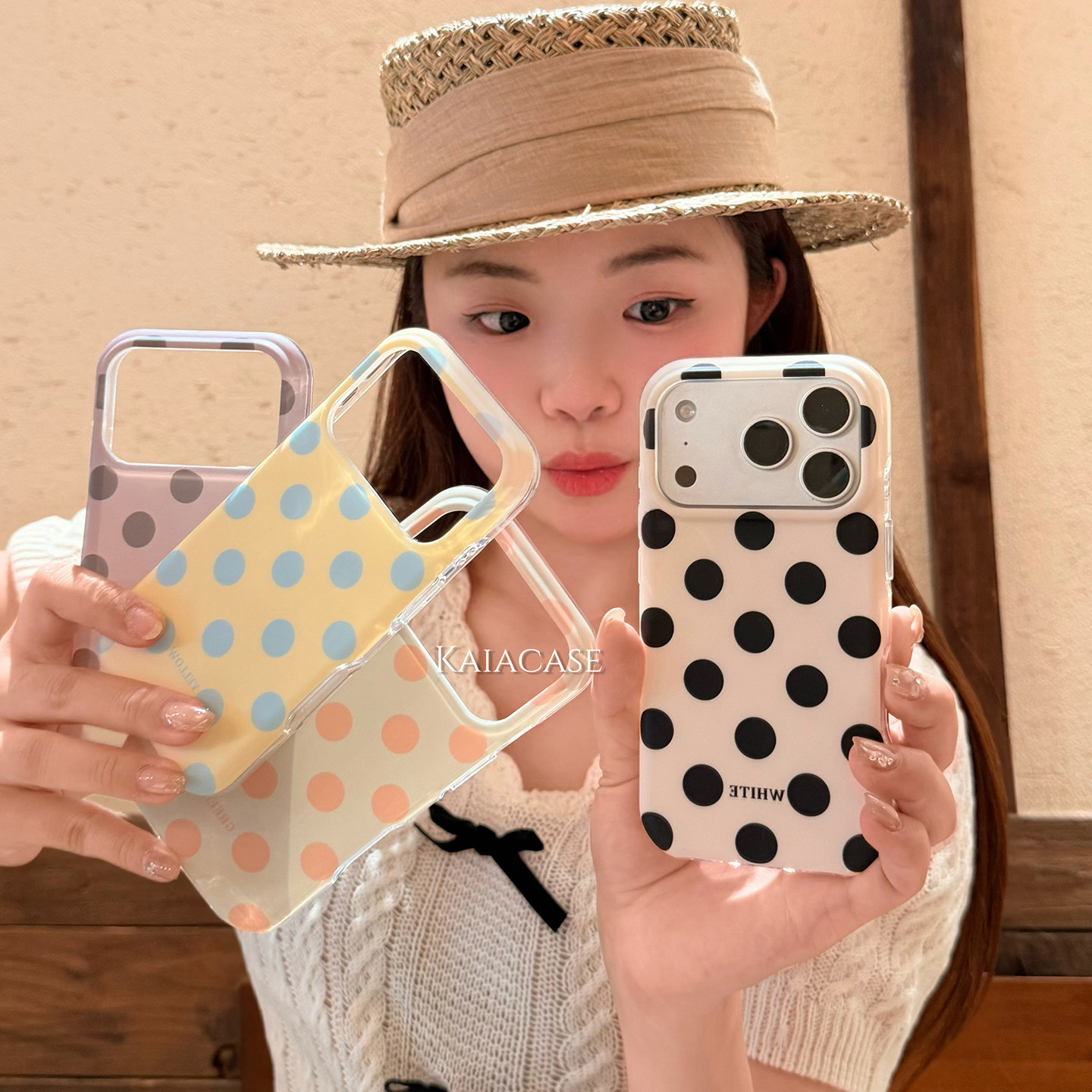 kaia 日韩ins小清新简约纯色波点适用苹果17promax手