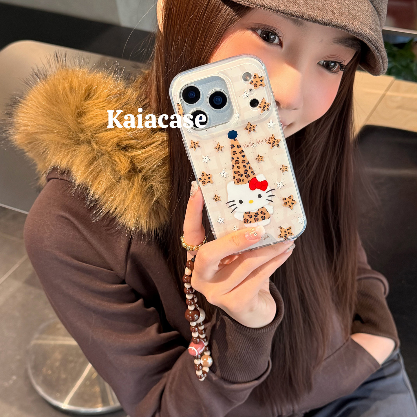 kaia时髦ins豹纹星星帽子哈喽kt适用苹果17promax手机壳iphone16pro新款13女14pro带链条15pro双层防摔手机套,3C数码配件,手机保护套/壳,淘宝优惠券,粉丝福利购,淘宝优惠卷