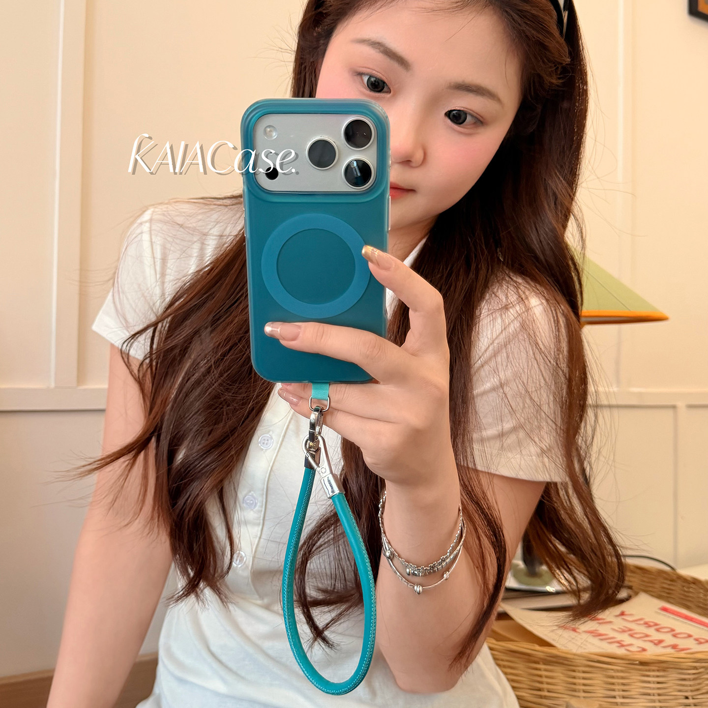 kaia 日韩风简约高级感孔雀蓝适用苹果17promax手机壳i