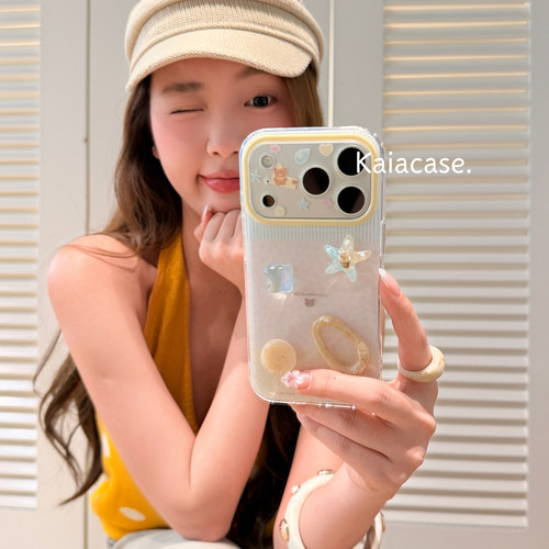 kaia甜妹ins豹纹立体海星纽扣适用苹果17promax手机壳iphone16pro新款16女17pro创意15pro全包软边防摔手机套