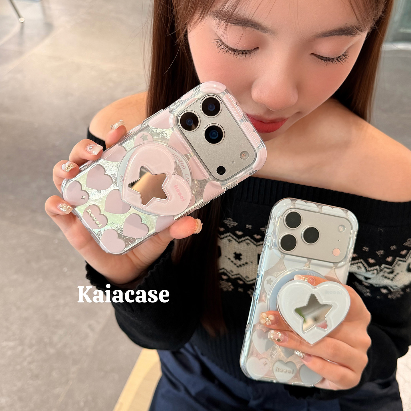 kaia 日韩ins爱心五角星镜子适用苹果17promax手机壳