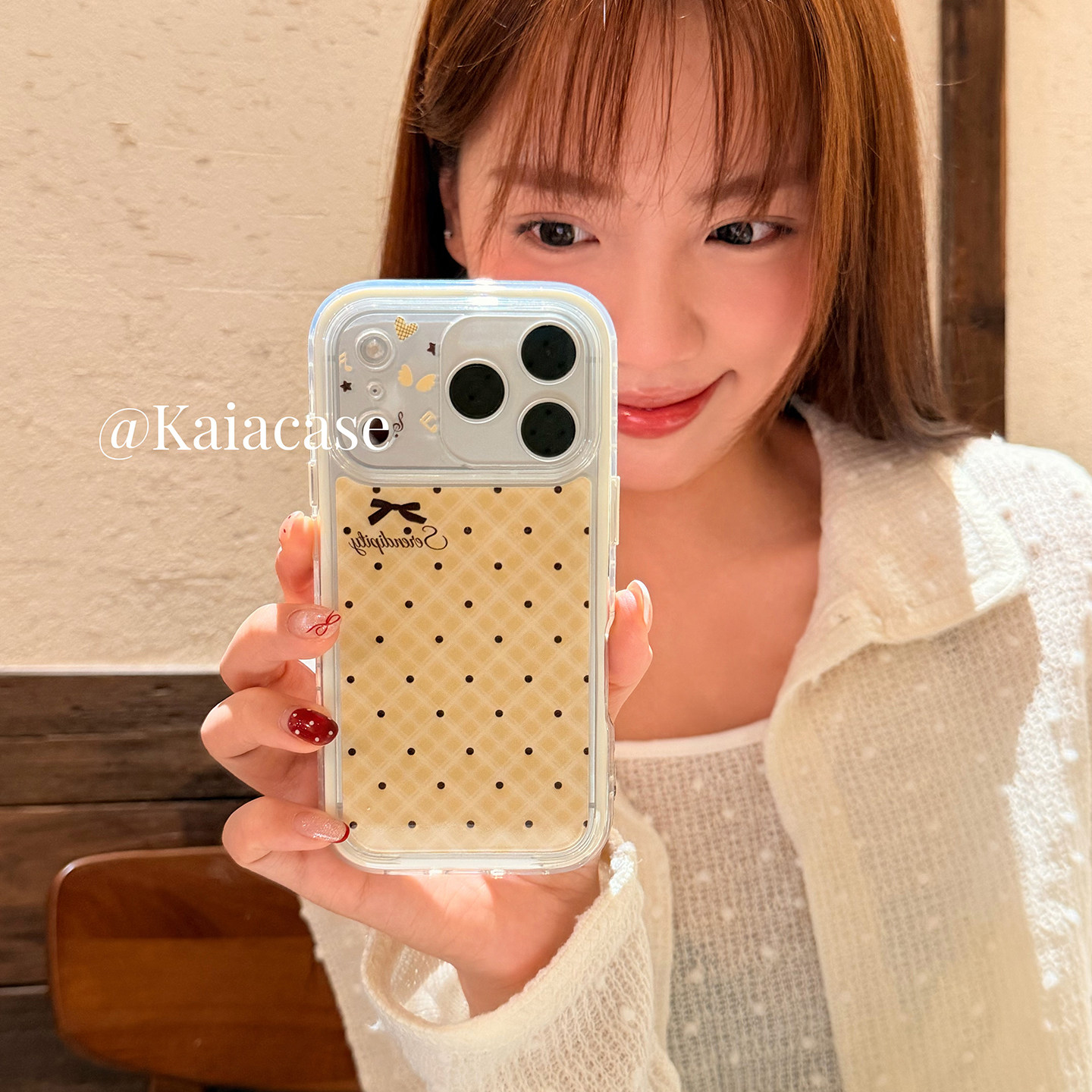 kaia韩系ins格纹波点蝴蝶结适用苹果17promax手机壳i