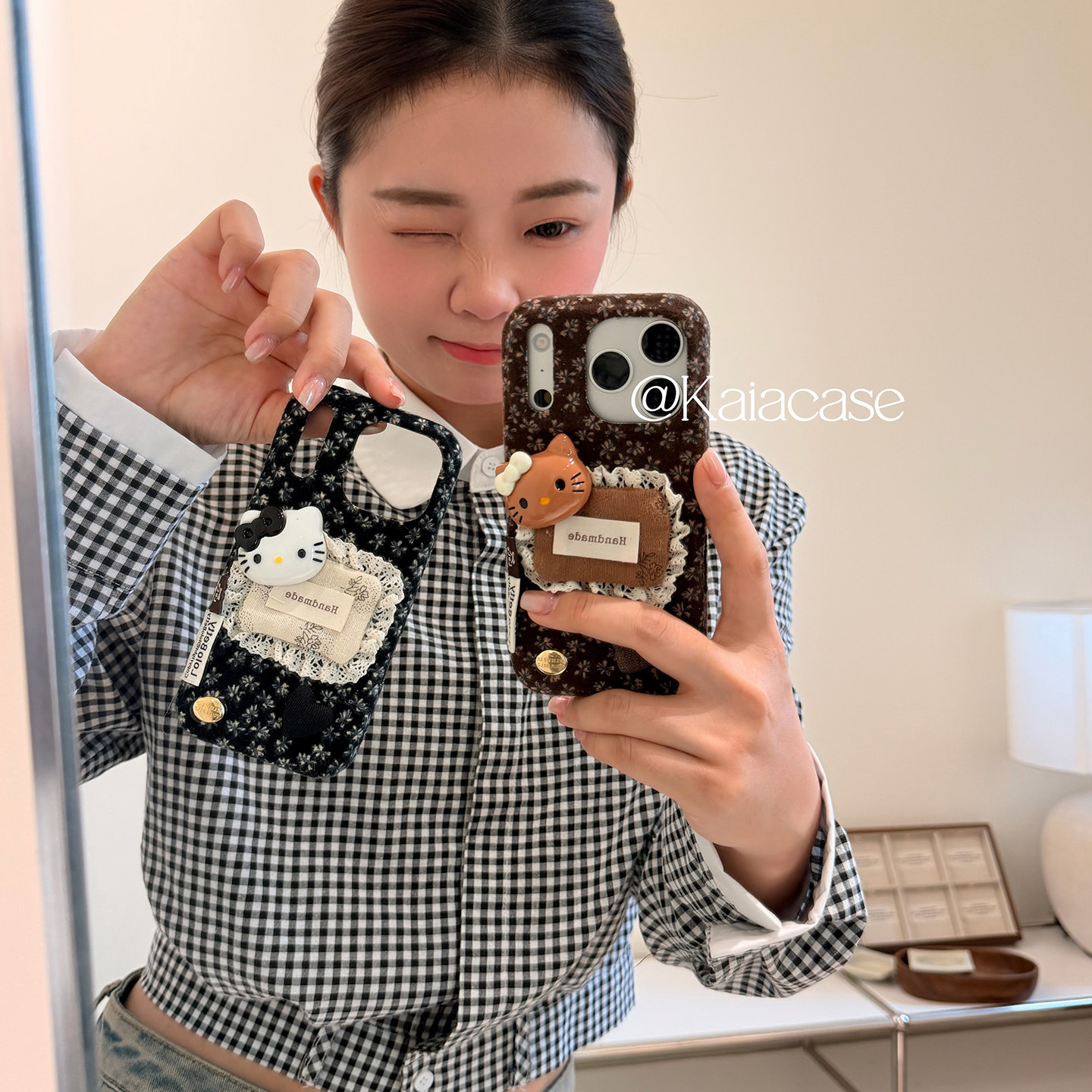 kaia 秋冬绒布碎花哈喽kt蕾丝适用苹果17promax手机壳
