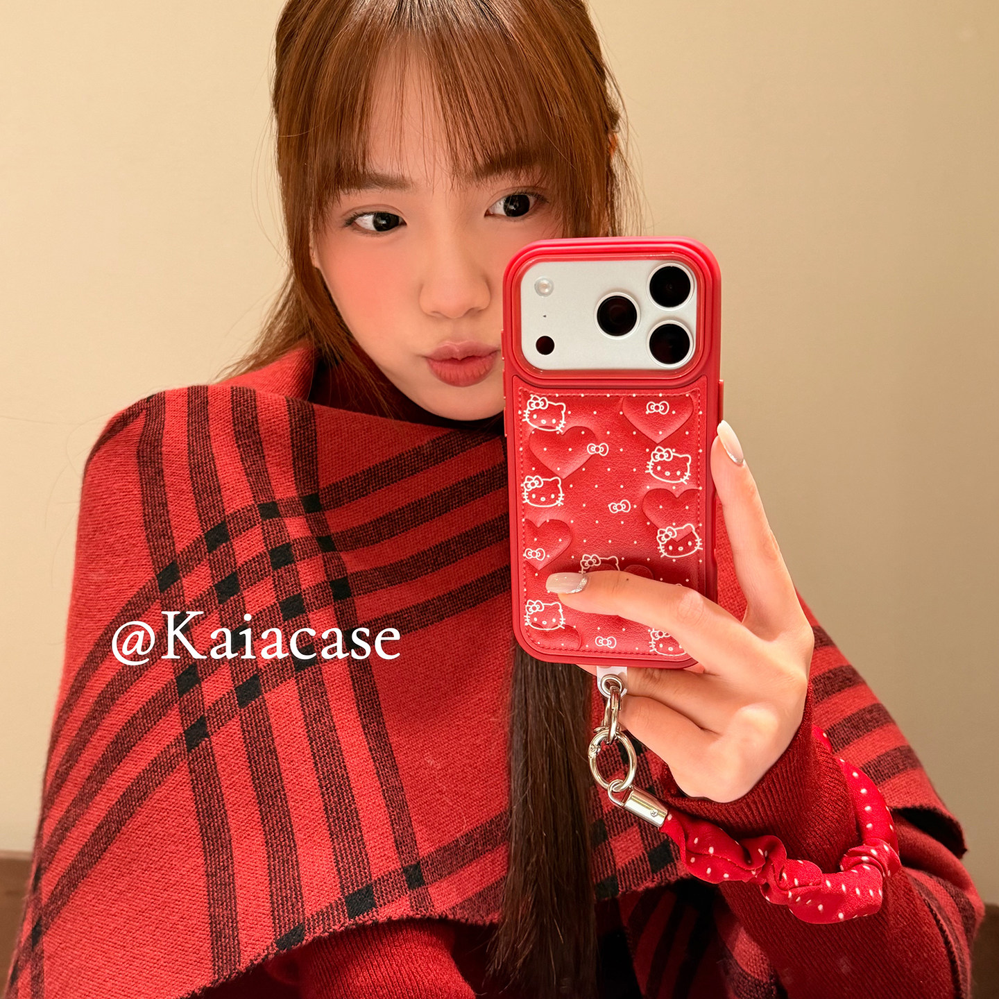 kaia 新年正红色波点卡通哈喽kt适用苹果17promax手机壳iphone16pro新款13女14pro带挂绳15pro皮质防摔手机套,3C数码配件,手机保护套/壳,淘宝优惠券,粉丝福利购,淘宝优惠卷