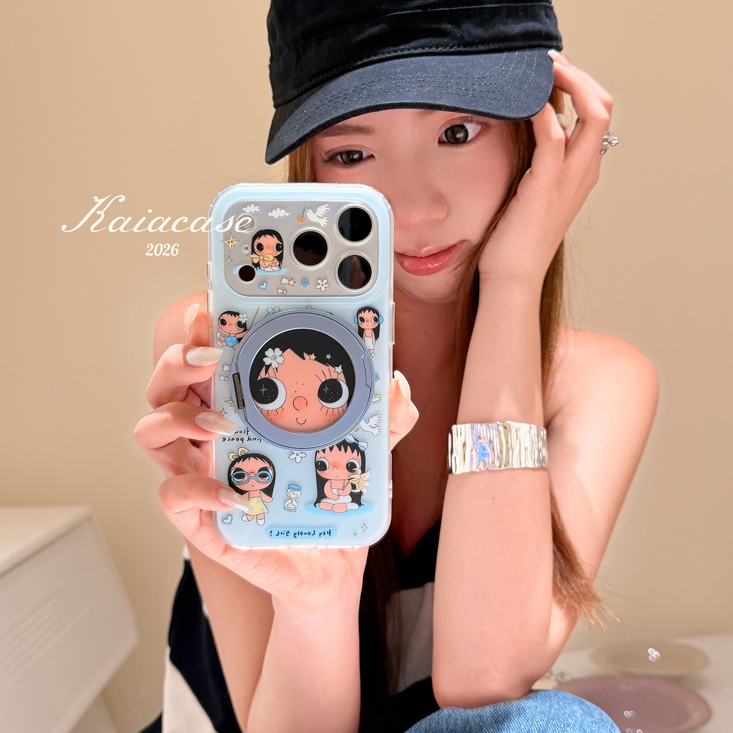 kaia 甜妹ins卡通可爱小玉yuy适用苹果17promax手机壳iphone16pro新款16女17pro支点支架15pro全包防摔手机套