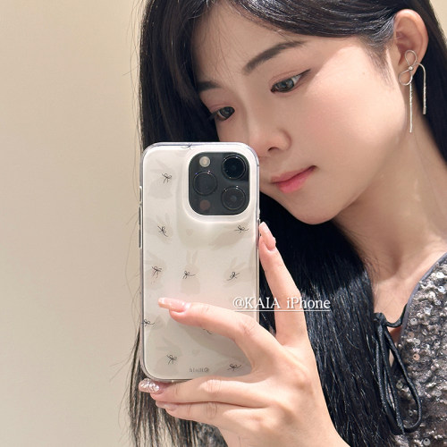 kaia 少女奶油色小蝴蝶结适用苹果17promax手机壳iphone13新款12简约款14女16promax双层15pro创意手机套软边