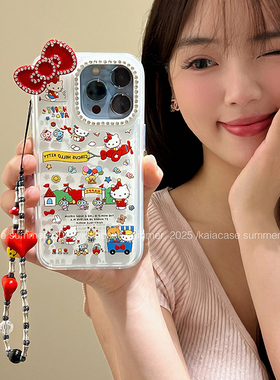kaia可爱卡通HelloKitty凯蒂猫适用苹果16promax手机壳iphone13新款15女14pro带链条16pro二合一防摔12手机套