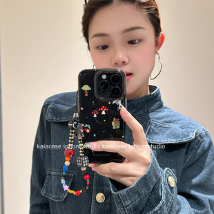 kaia 美拉德棕色斑纹蘑菇小动物适用苹果17promax手机壳iphone16pro新款15女14pro带链条15pro双层防摔手机套