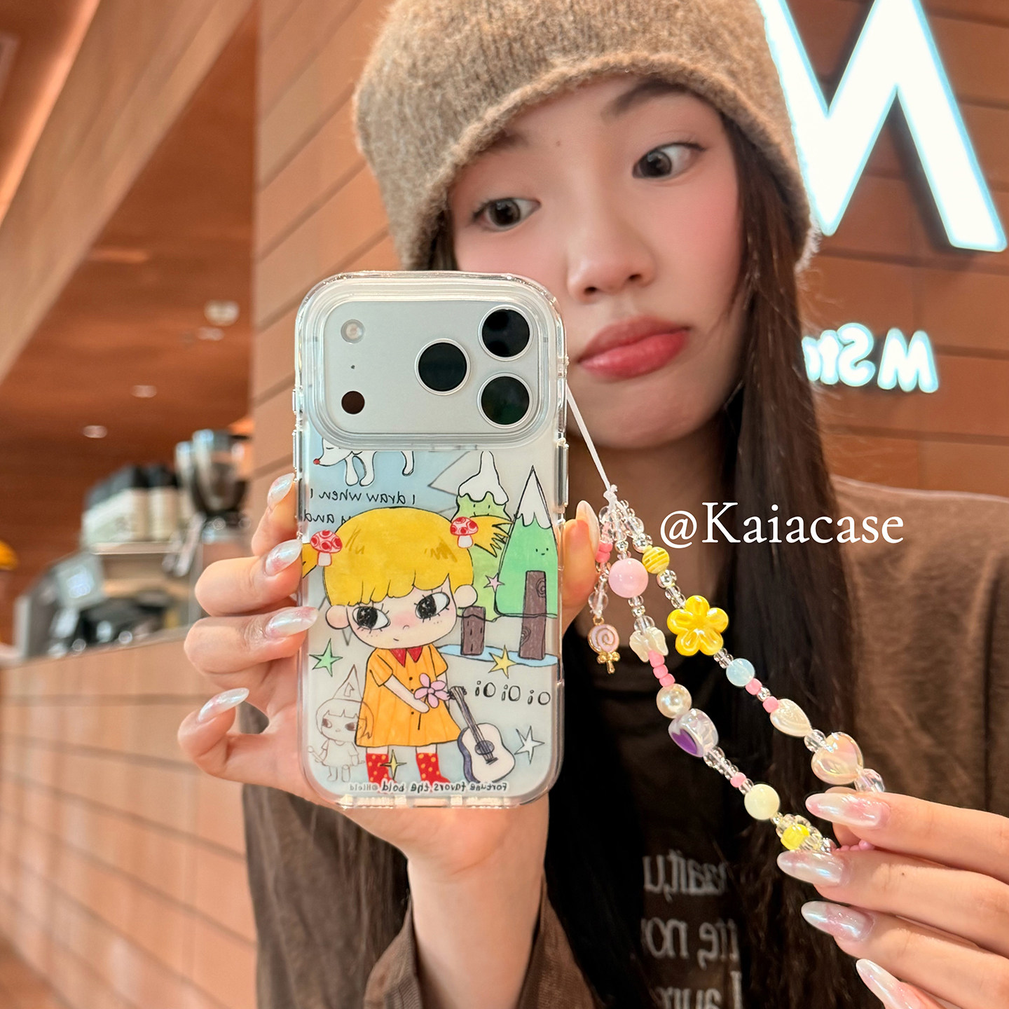 kaia 甜美ins卡通吉他女孩插画适用苹果17promax手机