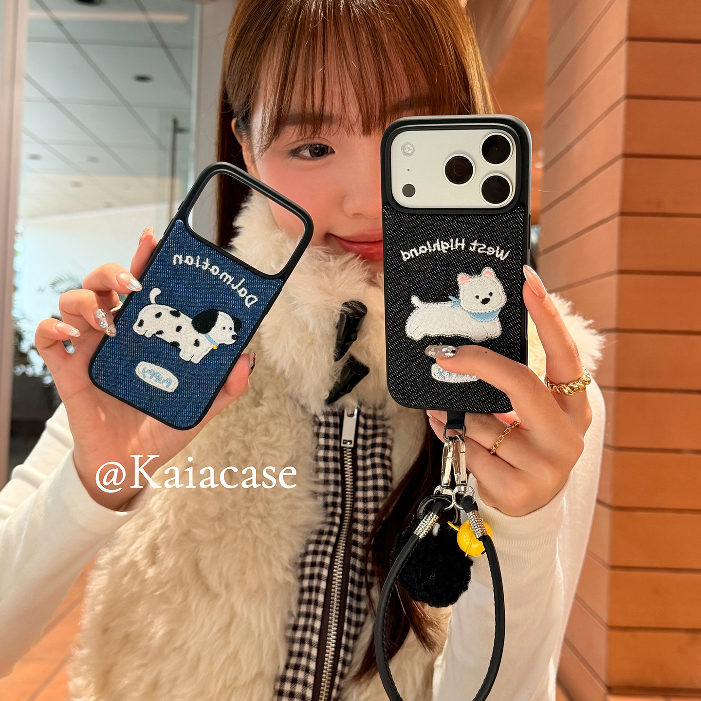 kaia时髦ins可爱牛仔刺绣狗狗适用苹果17promax手机壳iphone16pro新款13女14pro毛球挂绳15pro全包防摔手机套,3C数码配件,手机保护套/壳,淘宝优惠券,粉丝福利购,淘宝优惠卷