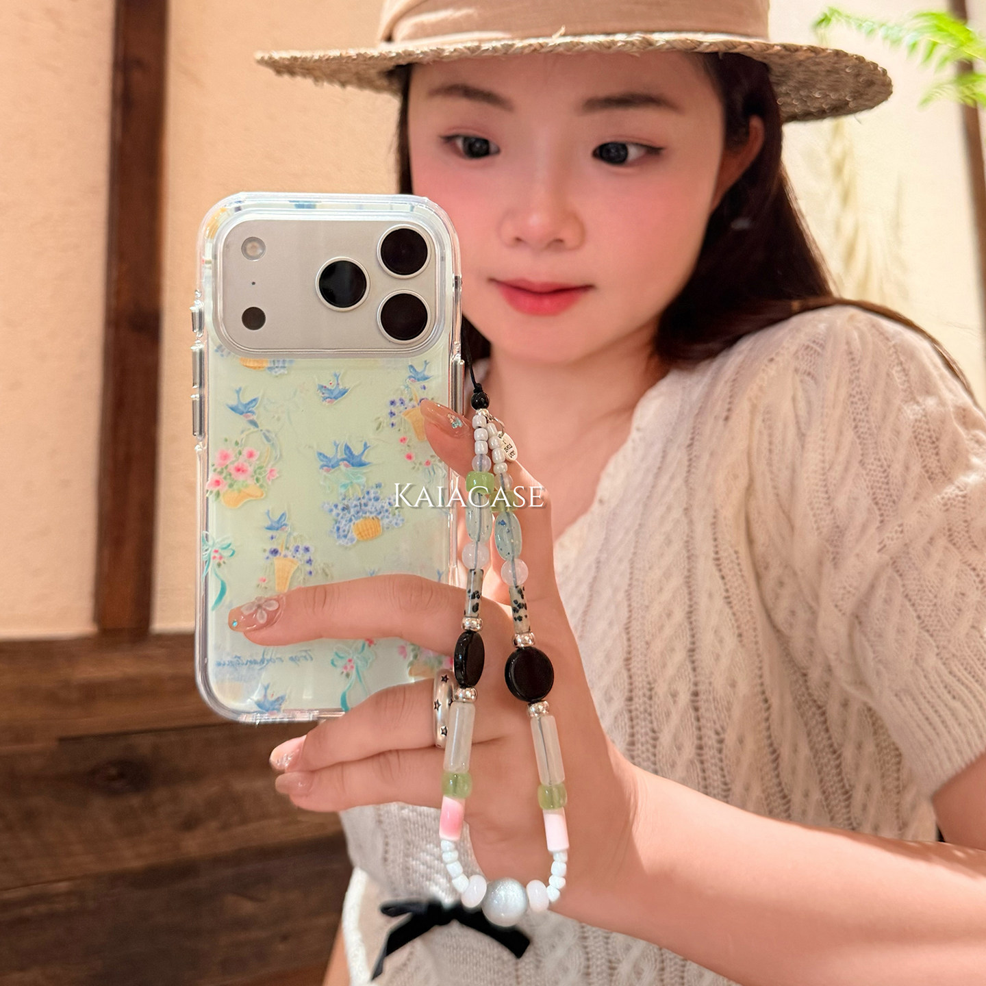 kaia 春款ins清新油画花篮燕子适用苹果17promax手机