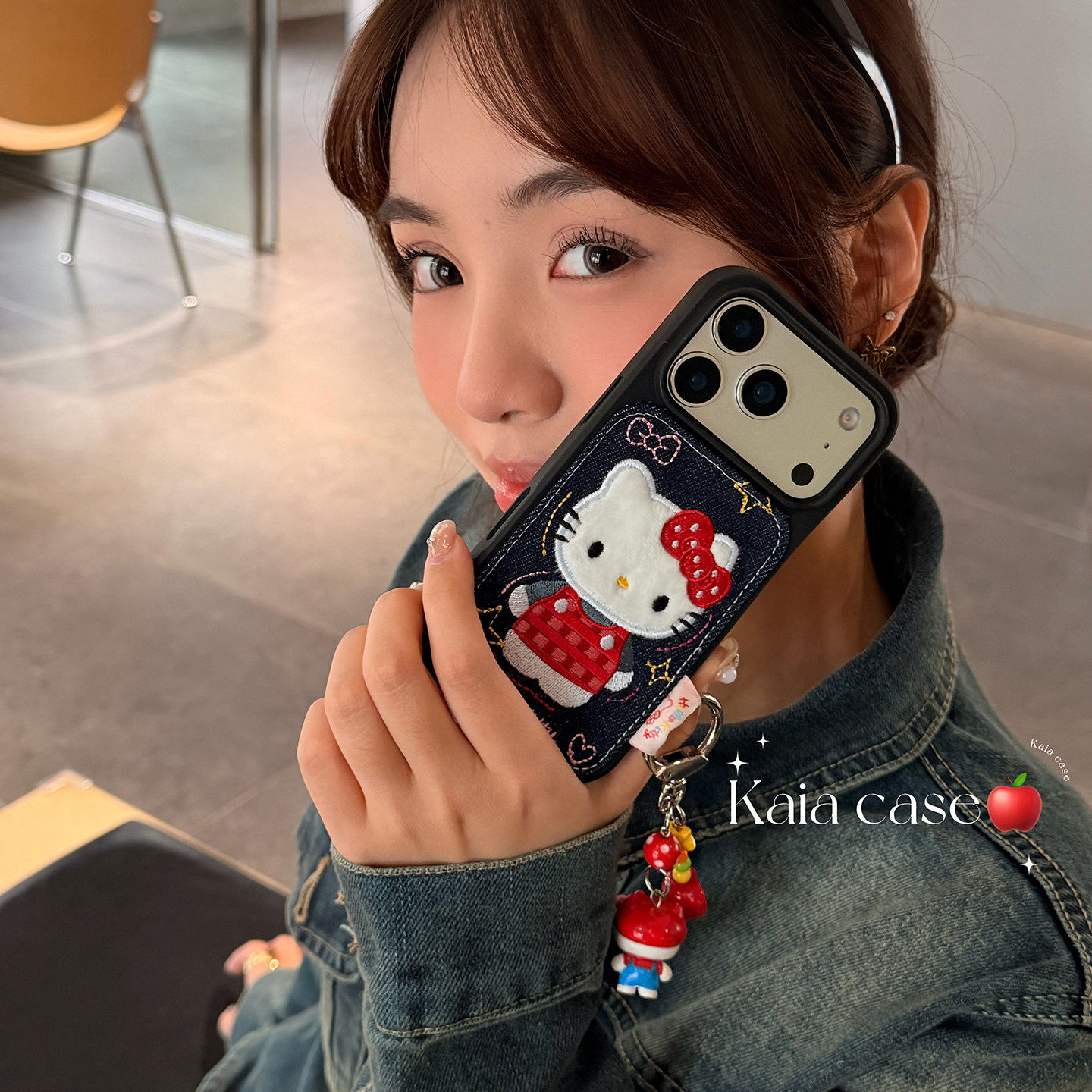 kaia 脚妹同款牛仔蓝刺绣卡通哈喽kt适用苹果17promax手机壳iphone16pro新款13女14pro带挂件15pro全包手机套,3C数码配件,手机保护套/壳,淘宝优惠券,粉丝福利购,淘宝优惠卷