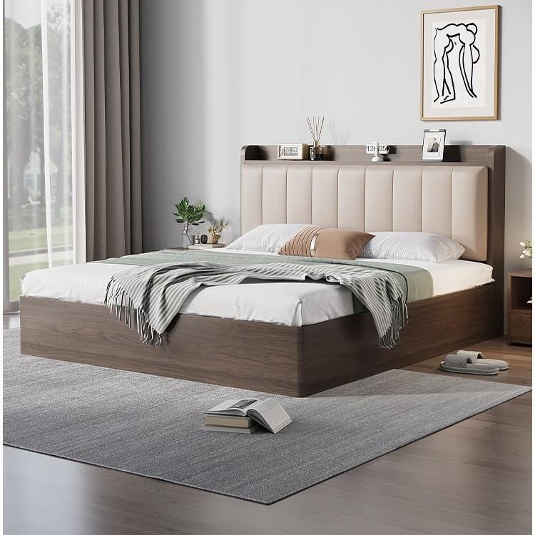 现代简约实木床1.8家用双人床主卧1.5单人床板式床出租房1.2床架