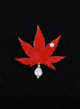 XIAOXI珍珠黄色银杏叶款胸花女大衣毛衣防走光配饰两戴款胸针吊坠