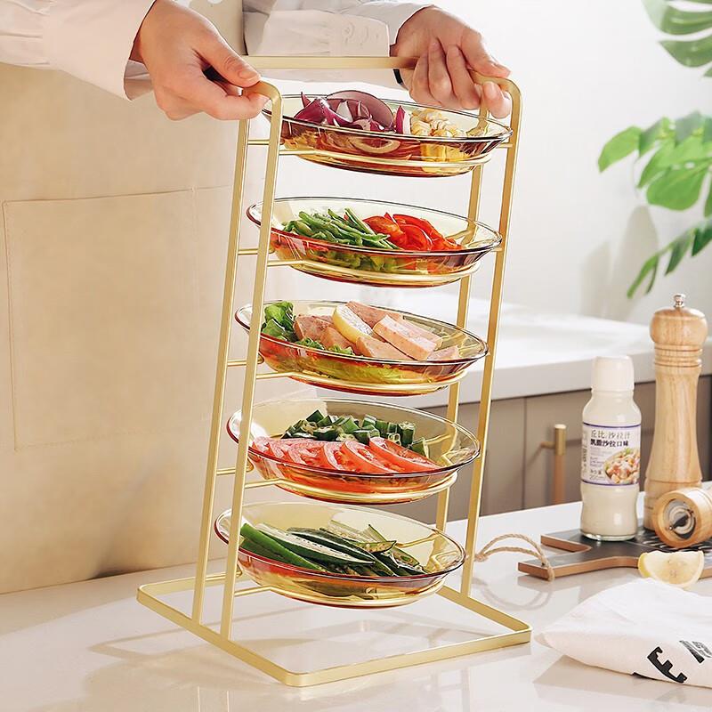 格娜斯厨房配菜盘多层免打菜盘孔置物架火锅蔬菜手提备五层金色配