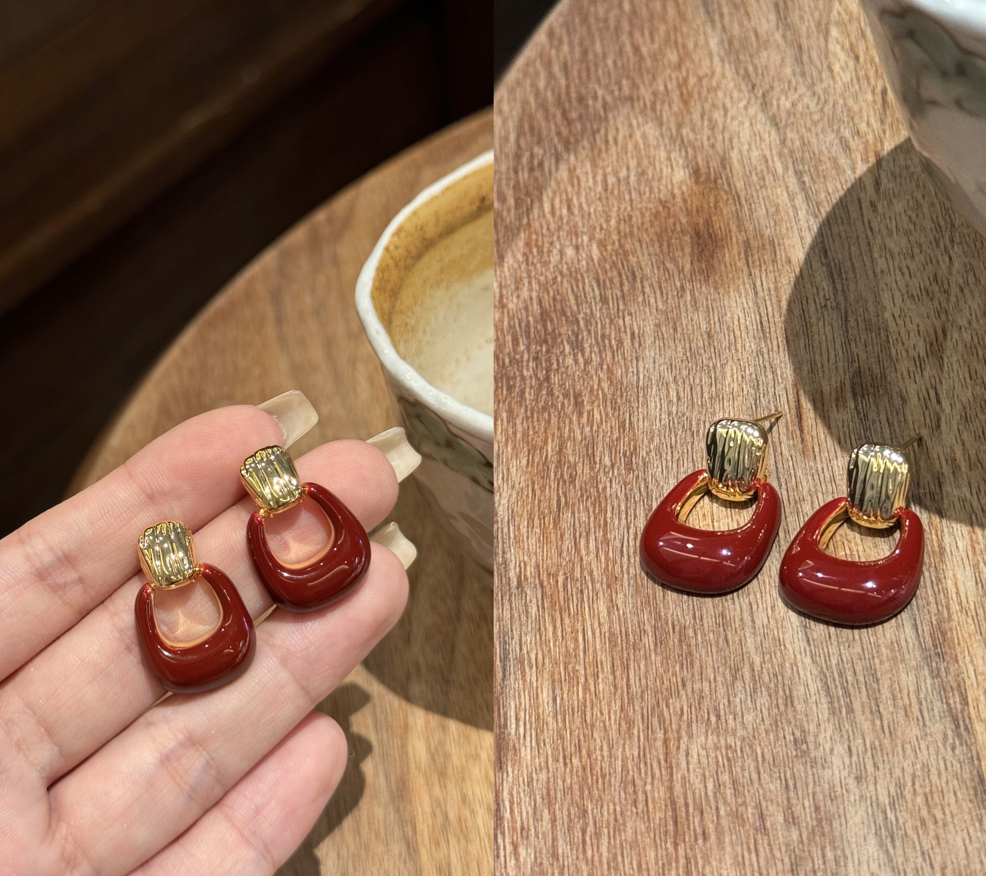 高级感酒红线条耳环,珠宝/钻石/翡翠,手饰,淘宝优惠券,粉丝福利购,淘宝优惠卷