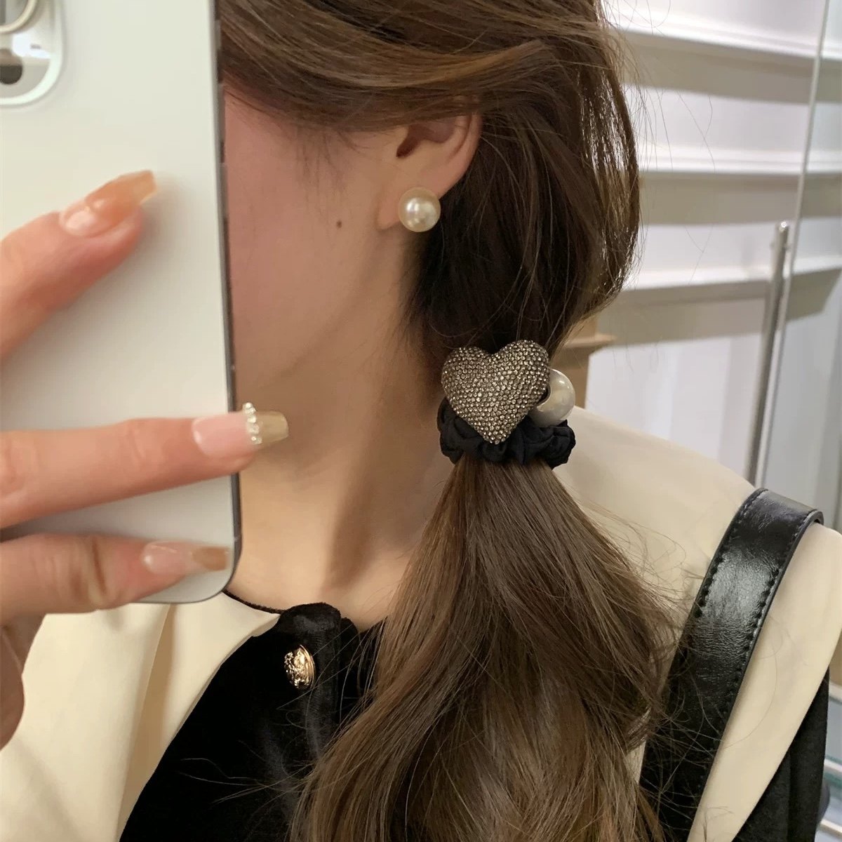 香槟紫爱心水晶发圈