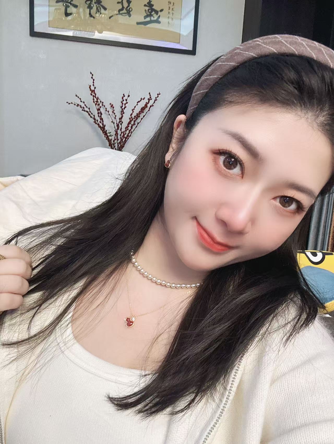 通体纯银【小福禄】酒红葫芦项链