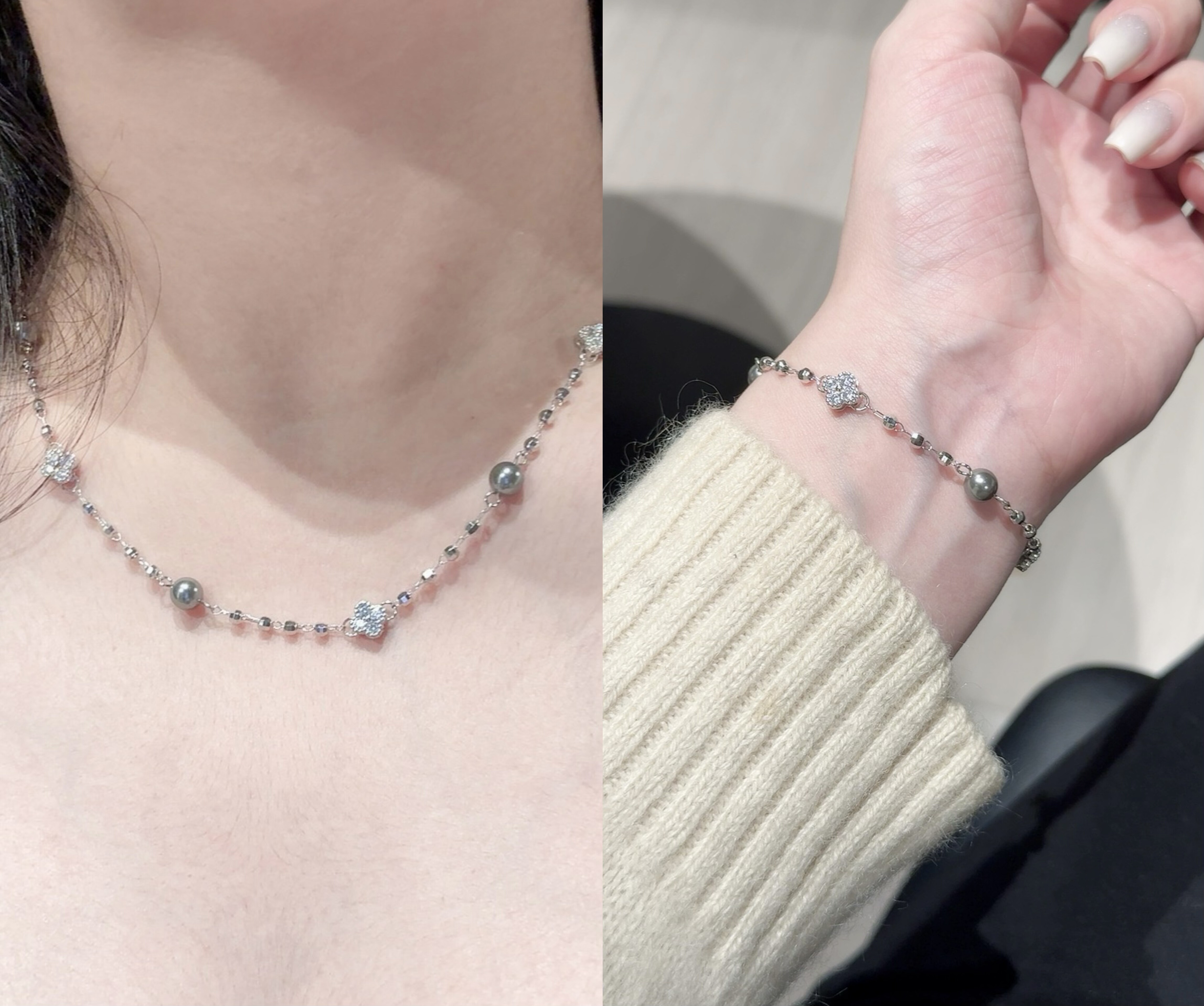 满天星四叶草格雷灰色系项链