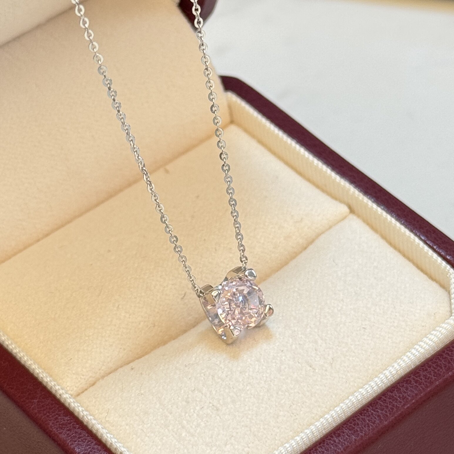 【通体纯银】冰花切樱花粉牛头四爪项链