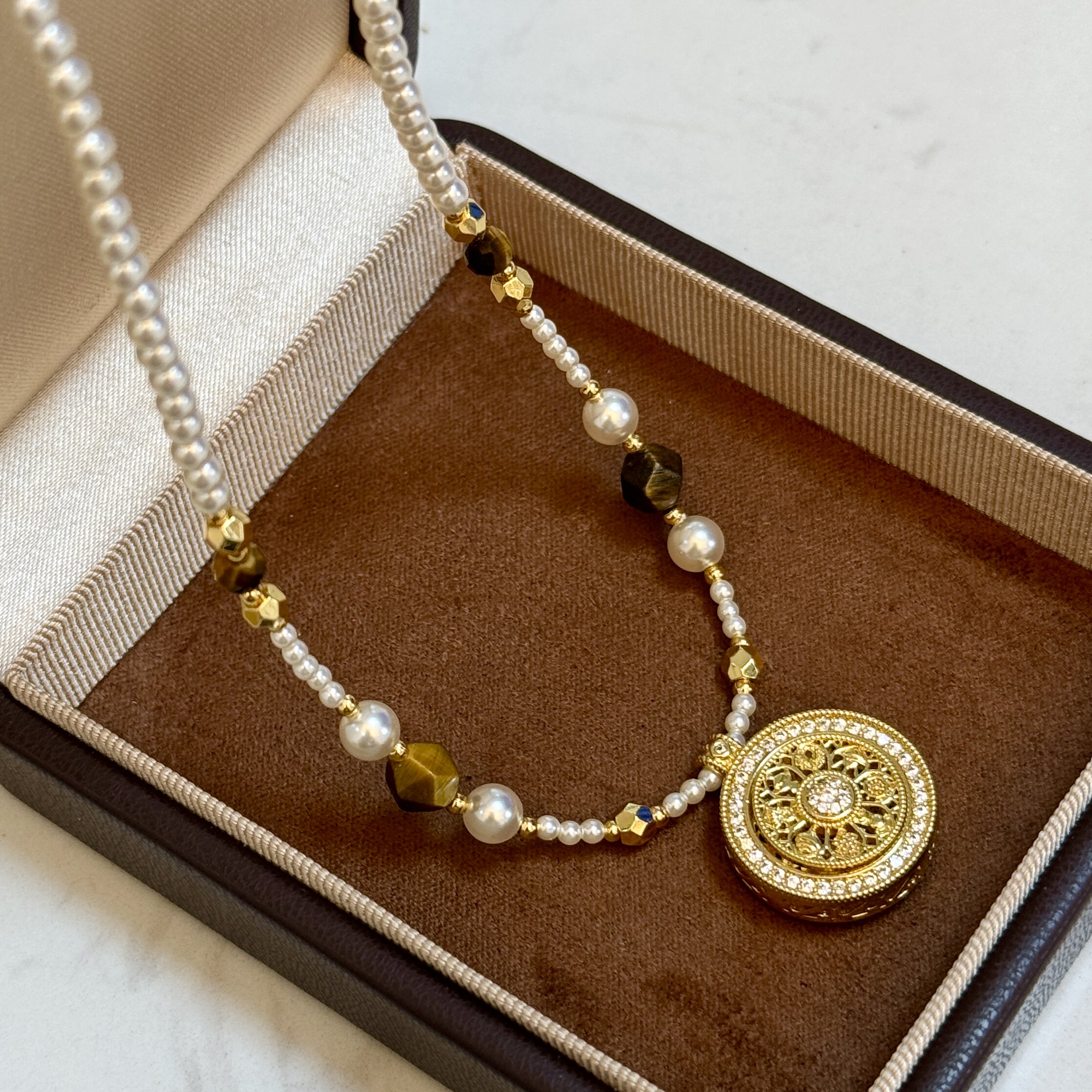 古法工艺时来运转罗盘水晶珍珠项链