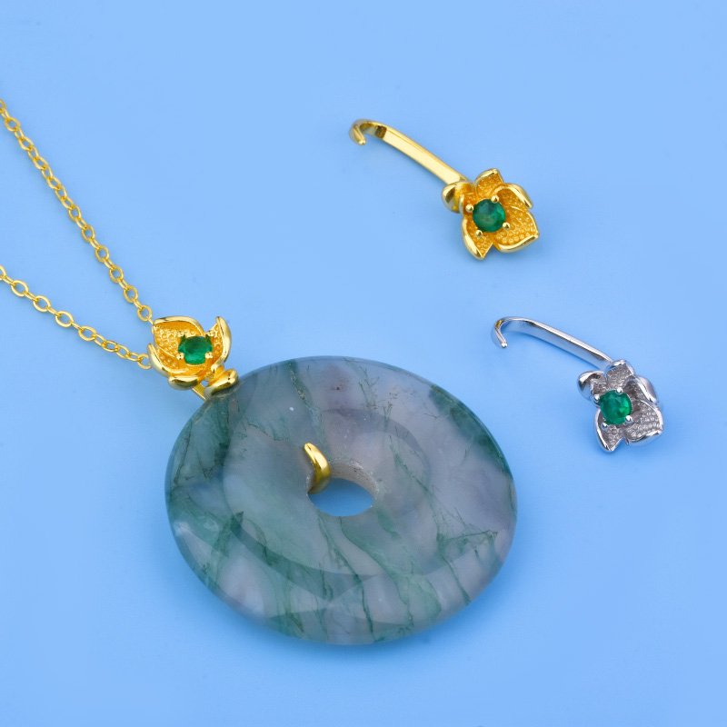 925纯银翡翠扣夹扣吊坠扣