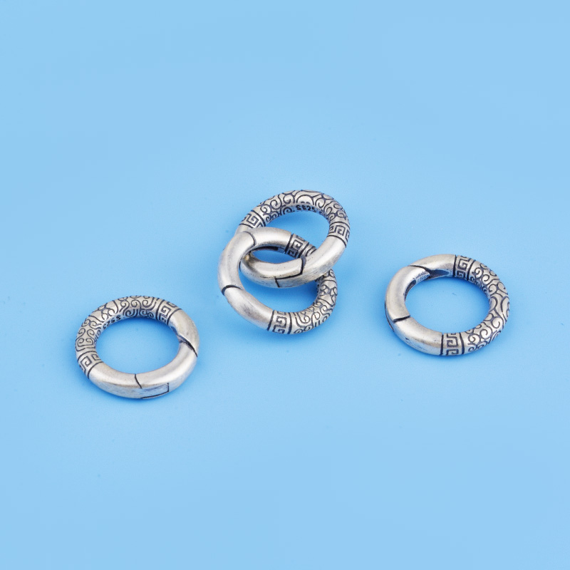 S925纯银复古弹簧按压扣复古国风祥云编绳连接扣项链挂绳卡扣配件