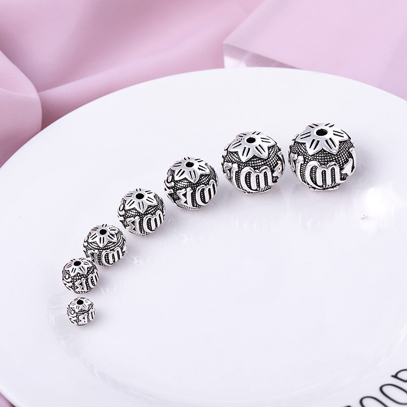 diy纯银复古六字真言手工散珠