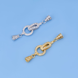 S925银扣DIY配件  单排锆石长条双环扣   手链卡扣搭扣配件机械扣