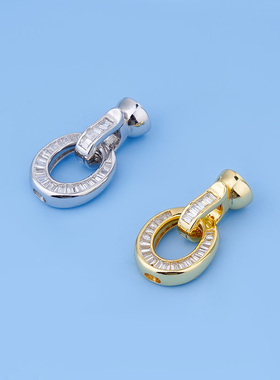 925纯银珍珠连接扣 O形锆石单排扣子 手工DIY串珠材料搭扣配件