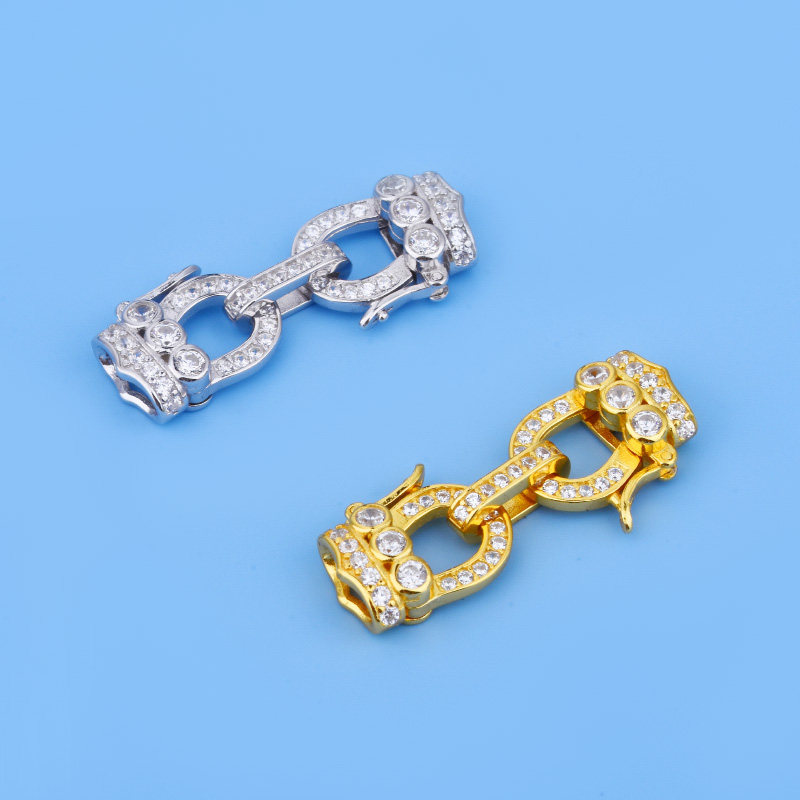 S925纯银手链项链连接扣双排珍珠扣搭扣接头diy手工收尾扣银饰品