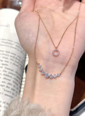 微笑双层超闪项链女简约时尚镶锆石锁骨链高级感精致气质时尚项链