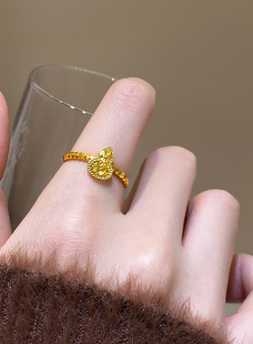 秋冬金色碎碎冰葫芦开口戒指女复古轻奢高级感食指戒小众设计配饰