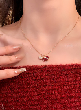 真金电镀锆石醋酸板小马项链本命年日常百搭锁骨链轻奢小众毛衣链