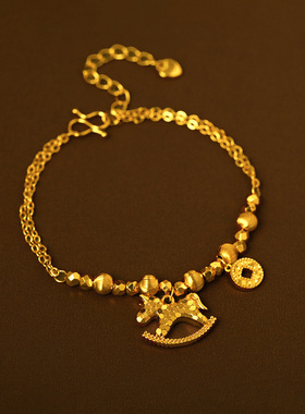 24k真金电镀小马手链新中式本命年沙金小众手环轻奢高级感手饰女