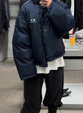 BMC 秀款Loop sports刺绣别针双面穿立领短款廓形棉服面包服外套