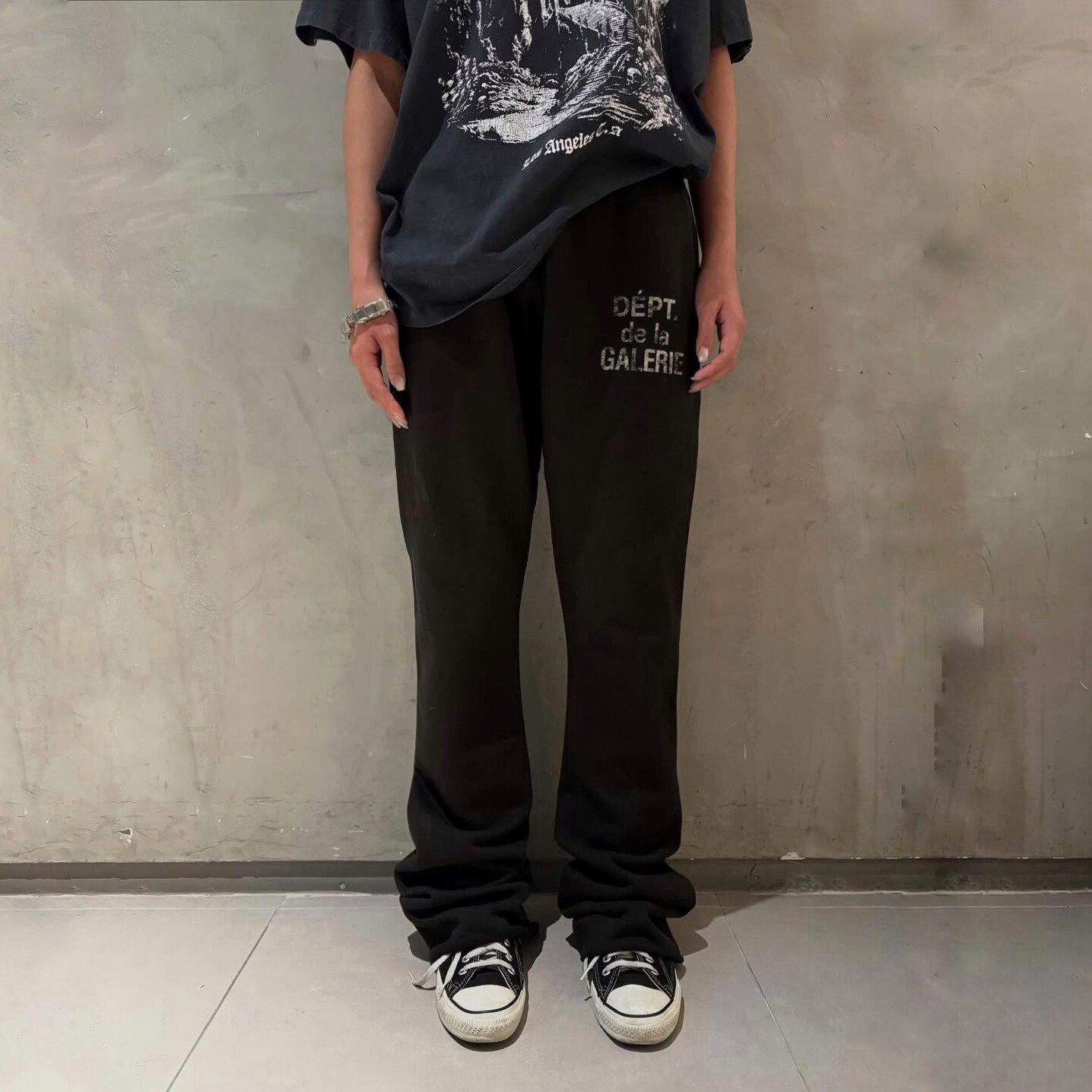 BMC Gallery Dept复古水洗做旧法语印花微喇卫裤flaredsweatpants