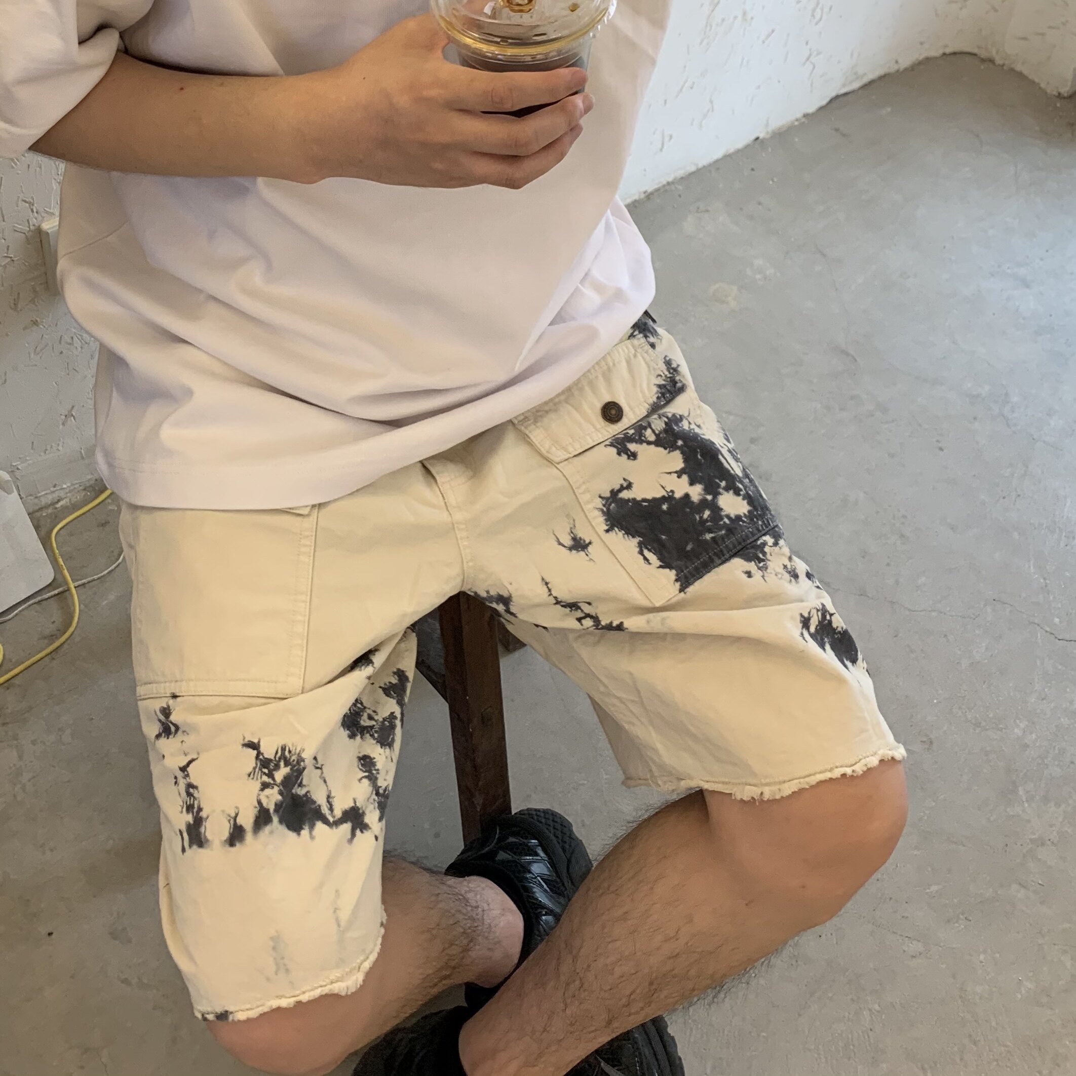 咖啡扎染休闲运动裤High-Rise Denim Blue Drawstring Trouser
