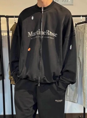 Martine Rose 秀款水洗做旧标语logo涂鸦贴纸印花不规则拉链外套