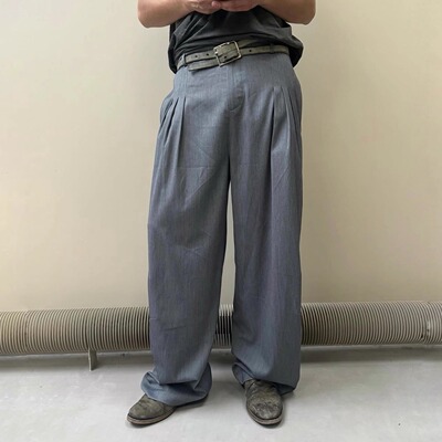 BMC 美式复古nofaith百褶垂坠宽松黑灰斜纹阔腿西装裤休闲长裤