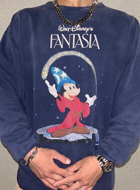 Saint Mx6 Disney联名Fantasia梦幻米奇水洗做旧加绒卫衣vintage