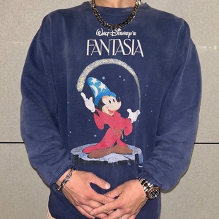 Saint Disney联名Fantasia梦幻米奇水洗做旧加绒卫衣vintage Mx6