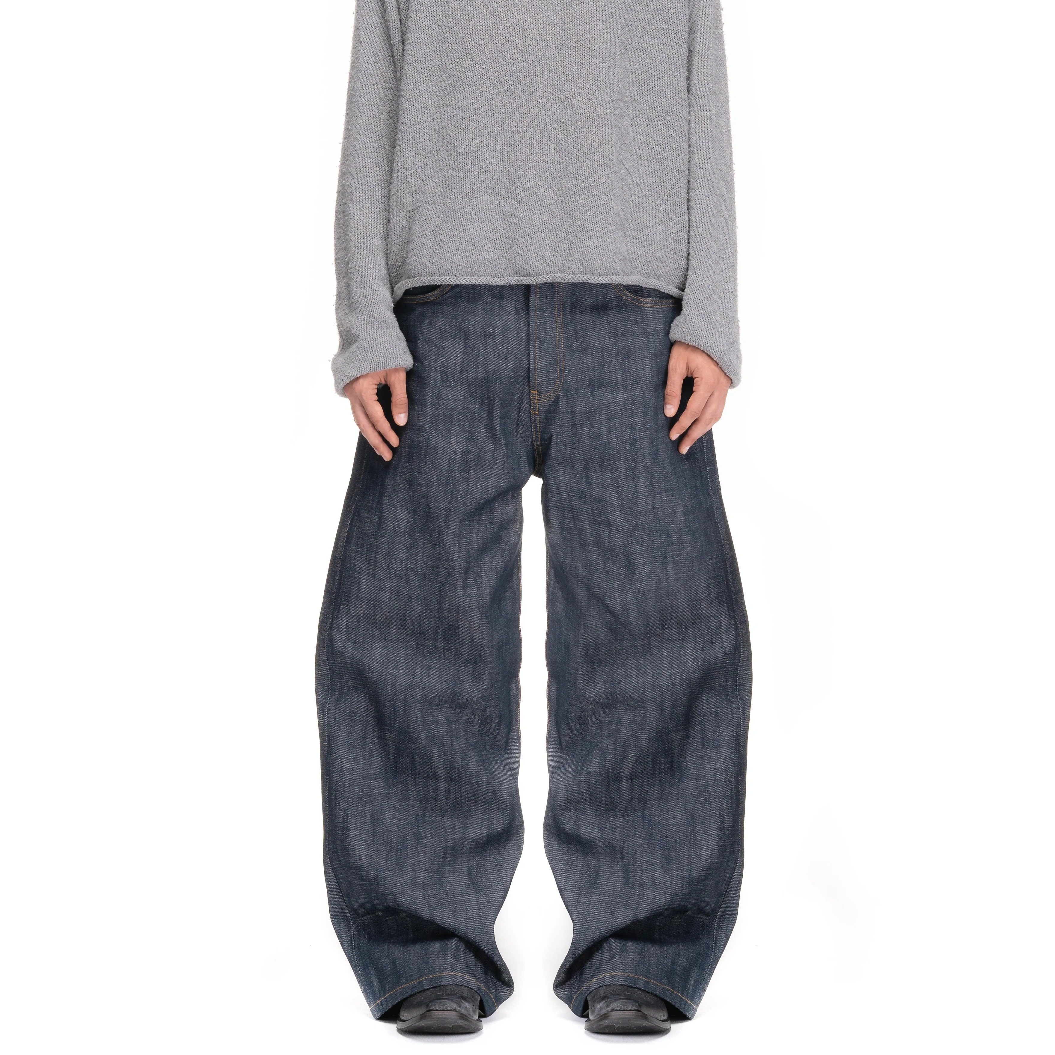 thumbnail for American Retro Nofaith Raw Denim Red Trim Selvedge Jeans with Button Placket Baggy Fit