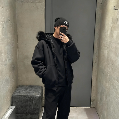 滑雪系列毛领拉链连帽卫衣外套