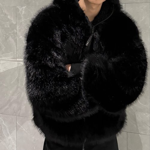 滑雪系列环保皮草拉链连帽外套