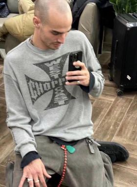 ERD造型师West Coast ChoppersVintage十字梵文灰色华夫格长袖Tee