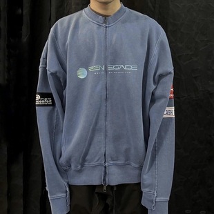 高克重加绒Martine Rose新款水洗蓝印花贴布不规则拉链卫衣外套