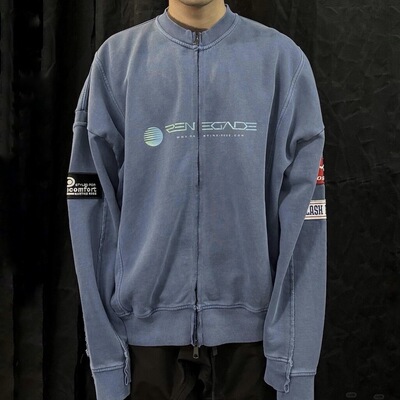 MR渐变印花logo不规则拉链外套