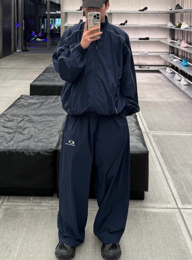 BMC 海军蓝loop刺绣尼龙网眼运动裤Trackpants廓形薄款休闲裤长裤